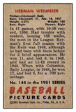 1951 Bowman Baseball #144 Herman Wehmeier Reds EX 463400