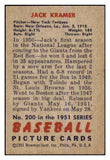 1951 Bowman Baseball #200 Jack Kramer Yankees EX 463407