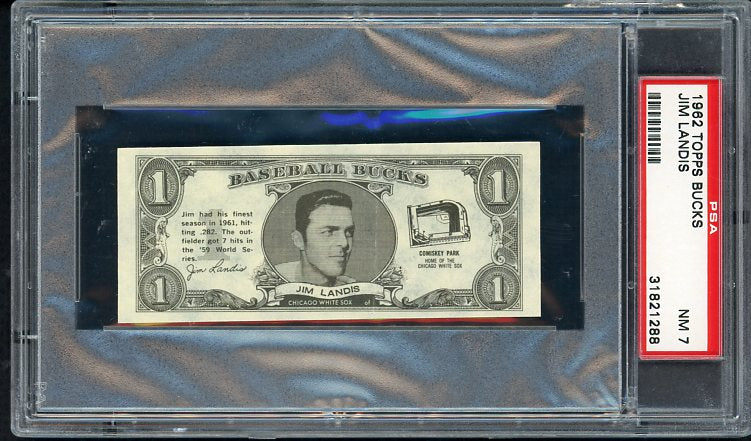 1962 Topps Baseball Bucks Jim Landis White Sox PSA 7 NM