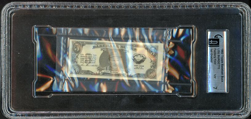 1962 Topps Baseball Bucks Lou Burdette Braves GAI 7 NM