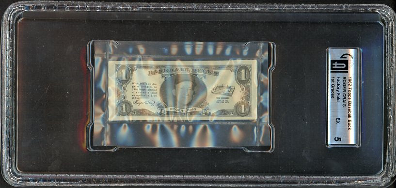 1962 Topps Baseball Bucks Roger Craig Mets GAI 5 EX