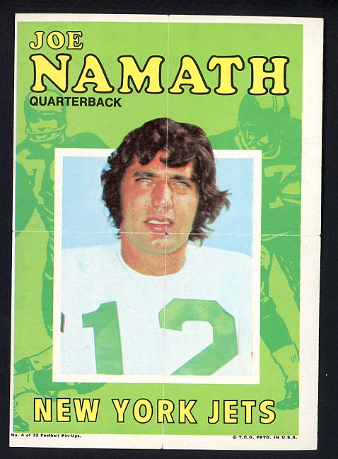 1971 Topps Football Pin Up #004 Joe Namath Jets EX+/EX-MT 470516