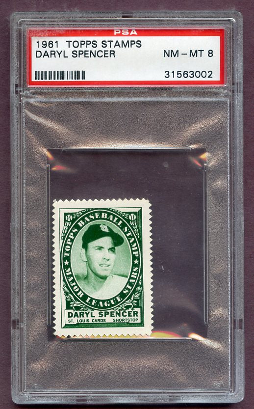 1961 Topps Baseball Stamps Daryl Spencer Cardinals PSA 8 NM/MT