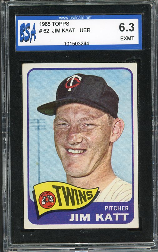 1965 Topps Baseball #062 Jim Kaat Twins BSA 6.3 EX-MT 472698