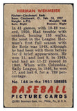 1951 Bowman Baseball #144 Herman Wehmeier Reds VG 488837