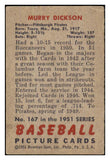 1951 Bowman Baseball #167 Murry Dickson Pirates VG 490418