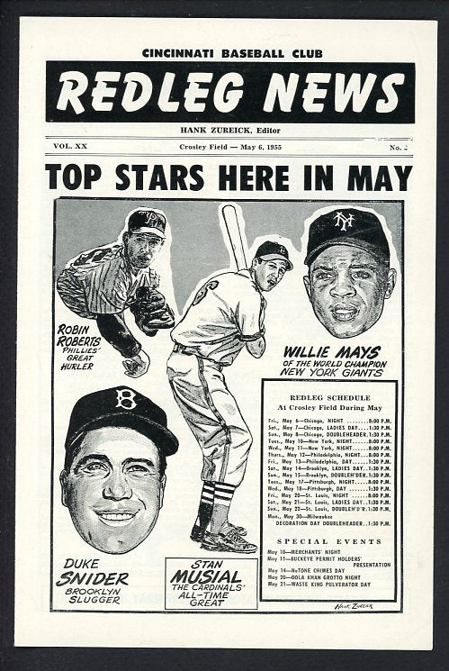 1954 1955 Cincinnati Redleg News Lot Of 3 Mays Musial Snider 490681