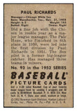 1952 Bowman Baseball #093 Paul Richards White Sox EX-MT 492008
