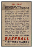 1951 Bowman Baseball #218 Eddie Lopat Yankees EX+/EX-MT 492221