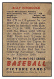 1951 Bowman Baseball #191 Billy Hitchcock A's VG 492665