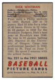 1951 Bowman Baseball #221 Dick Whitman Phillies EX 492688