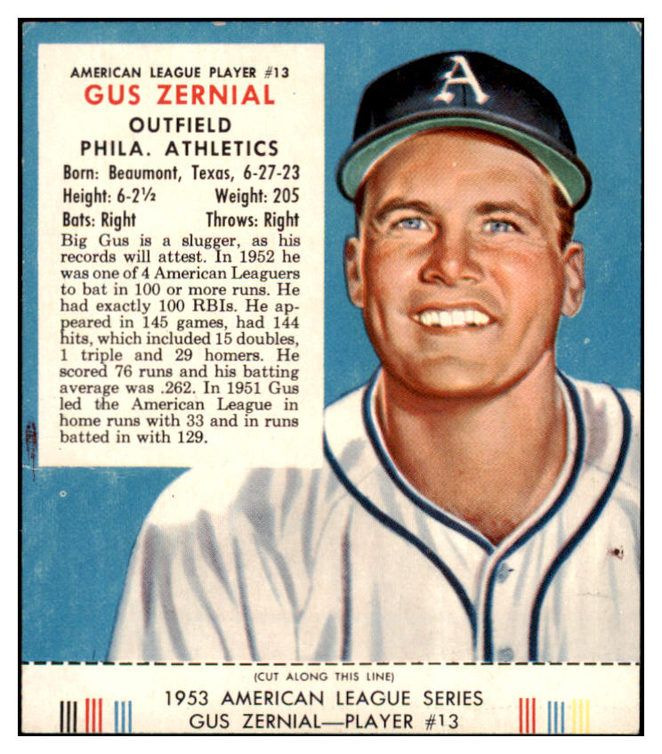 1953 Red Man #013AL Gus Zernial A's VG w Tab 494748