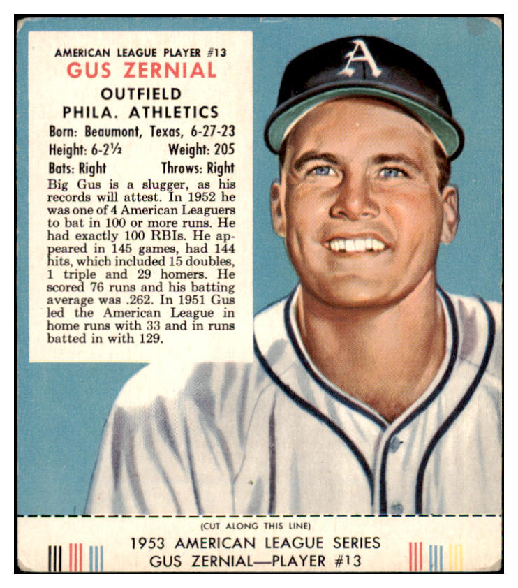 1953 Red Man #013AL Gus Zernial A's VG w Tab 494751