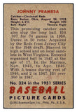 1951 Bowman Baseball #324 Johnny Pramesa Reds EX 505222