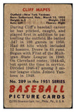 1951 Bowman Baseball #289 Cliff Mapes Yankees VG 505233