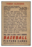 1951 Bowman Baseball #301 Tommy Glaviano Cardinals VG 505238