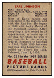 1951 Bowman Baseball #321 Earl Johnson Tigers EX-MT 505291