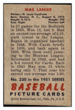 1951 Bowman Baseball #230 Max Lanier Cardinals NR-MT 507332