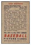 1951 Bowman Baseball #221 Dick Whitman Phillies NR-MT 507340