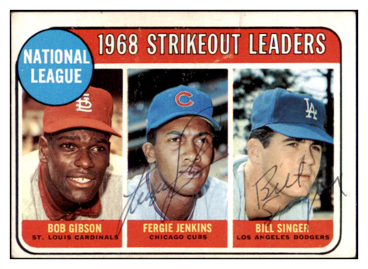 1969 Topps Baseball #012 N.L. Leaders Fergie Jenkins Bill Singer Signed 509573