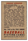 1951 Bowman Baseball #144 Herman Wehmeier Reds VG-EX 515108