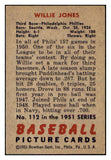 1951 Bowman Baseball #112 Willie Jones Phillies EX 515119
