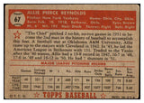1952 Topps Baseball #067 Allie Reynolds Yankees Good Red 521289