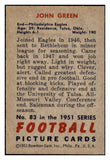 1951 Bowman Football #083 John Green Eagles EX-MT 522191