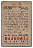 1951 Bowman Baseball #224 Billy Cox Dodgers VG-EX 530811