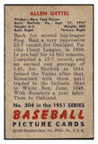 1951 Bowman Baseball #304 Allen Gettel Giants VG-EX 530877