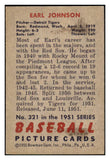 1951 Bowman Baseball #321 Earl Johnson Tigers VG-EX 530891