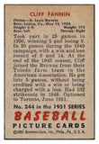 1951 Bowman Baseball #244 Cliff Fannin Browns EX-MT 531389