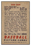 1951 Bowman Baseball #197 Bob Cain Tigers EX-MT 531404