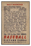 1951 Bowman Baseball #191 Billy Hitchcock A's EX-MT 531406