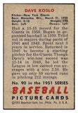 1951 Bowman Baseball #090 Dave Koslo Giants EX-MT 531465