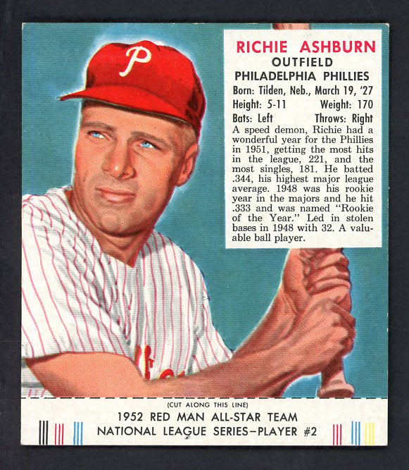 1952 Red Man #002NL Richie Ashburn Phillies EX-MT w Tab 532333