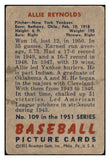1951 Bowman Baseball #109 Allie Reynolds Yankees Fair 533845