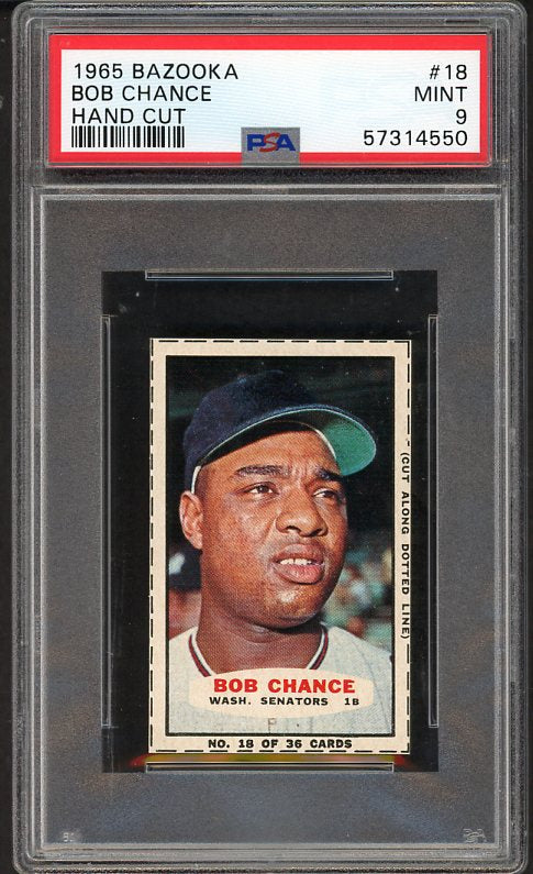 1965 Bazooka Baseball #018 Bob Chance Senators PSA 9 MINT 536994