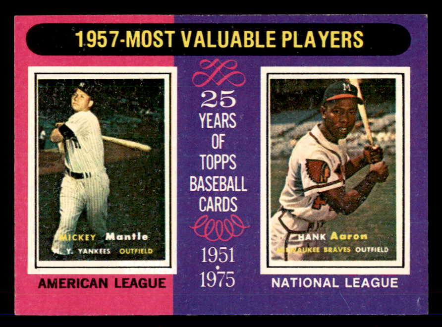 1975 Topps Baseball #195 Mickey Mantle Hank Aaron EX-MT 541580