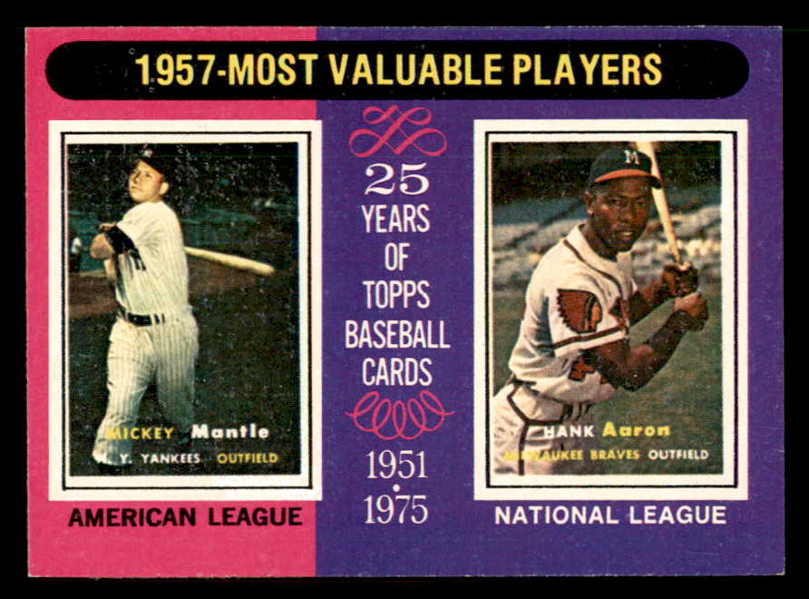1975 Topps Baseball #195 Mickey Mantle Hank Aaron EX-MT 542256