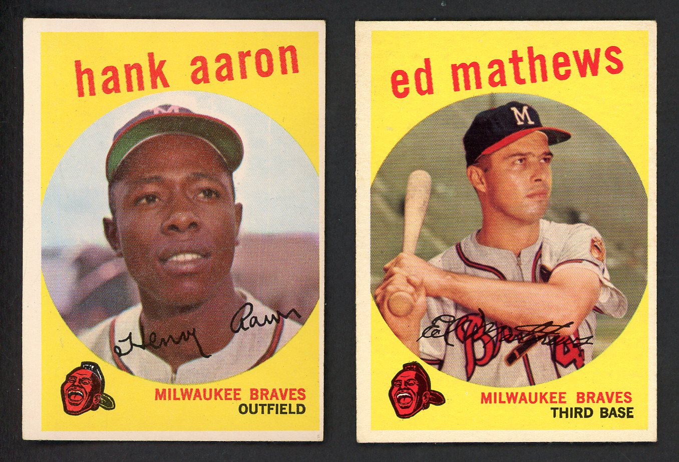 1959 Topps Lot #380 Hank Aaron #450 Eddie Mathews EX-MT 543311