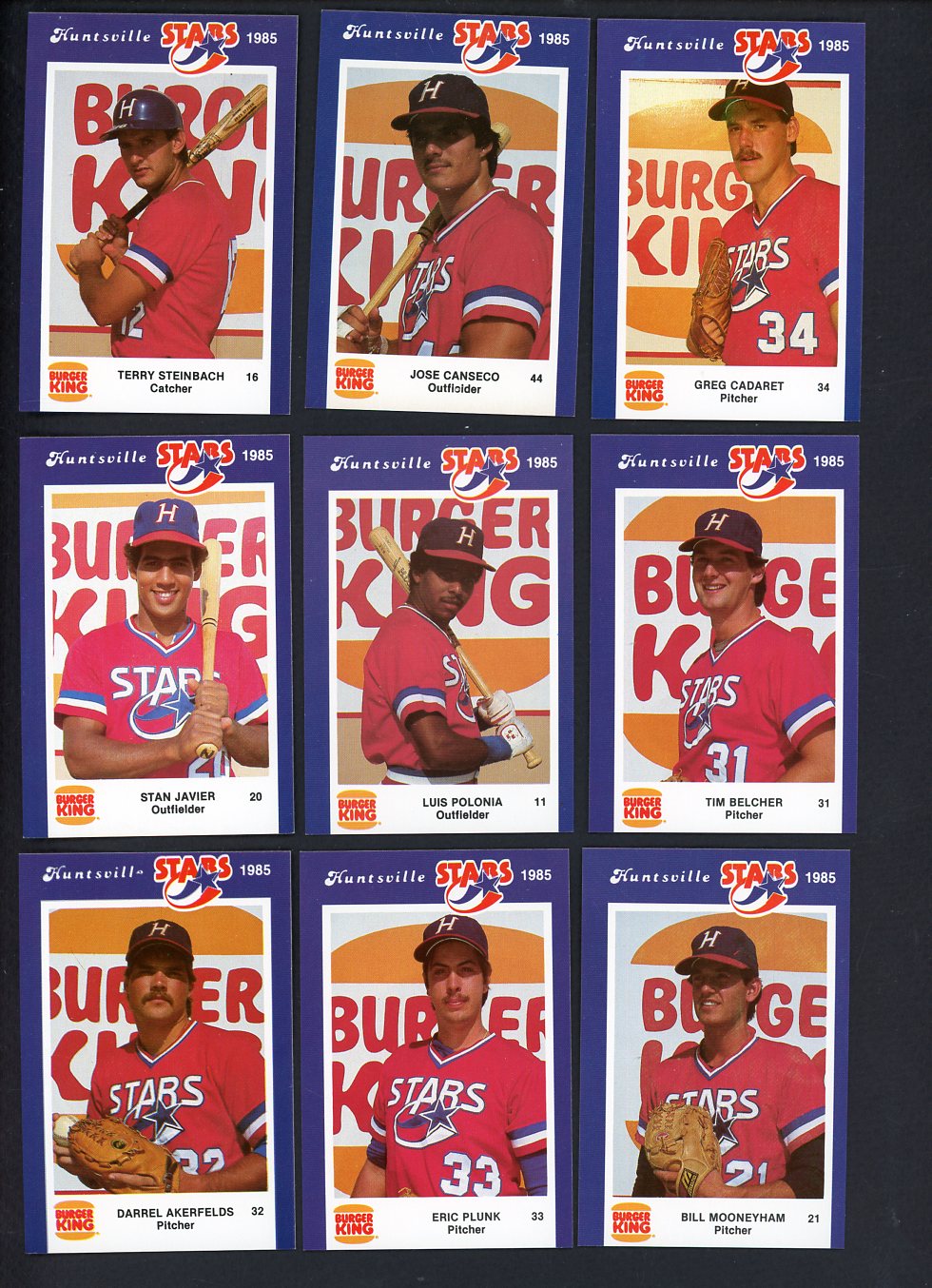 1985 Burger King Huntsville Stars Complete Set Jose Canseco 543623