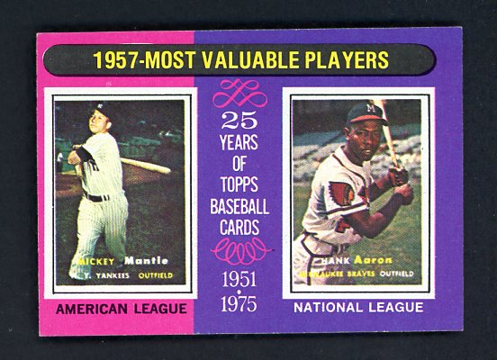 1975 Topps Mini #195 Mickey Mantle Hank Aaron EX 427337