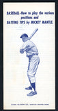 1962 Alvarn Co Pamphlet Mickey Mantle Batting Tips EX-MT 427452
