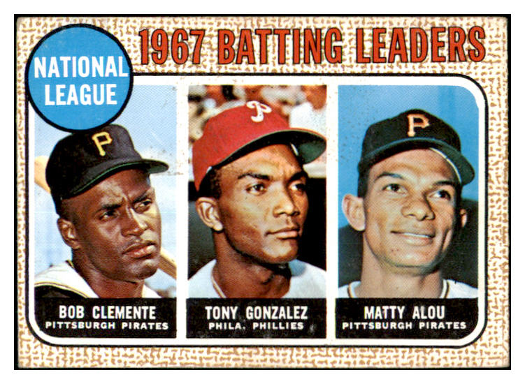 1968 Topps Baseball #001 N.L. Batting Leaders Roberto Clemente EX 435820