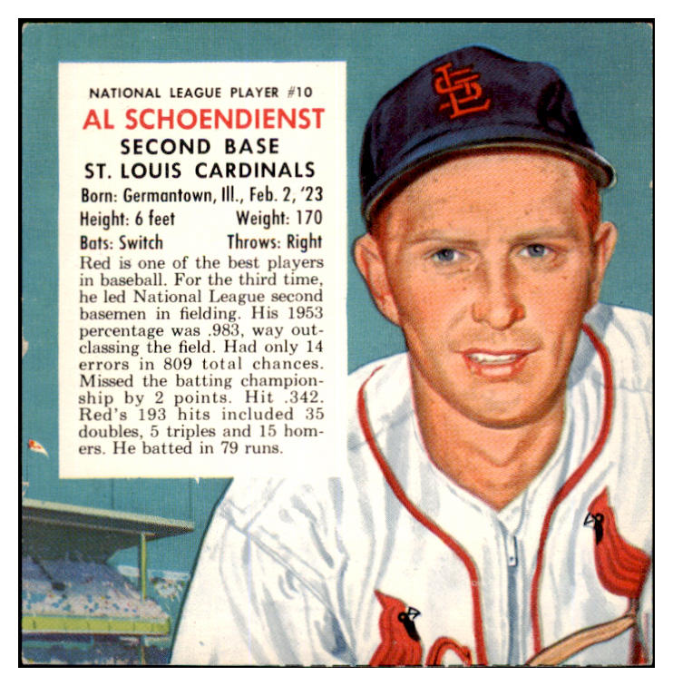 1954 Red Man #010NL Red Schoendienst Cardinals NR-MT No Tab 437406