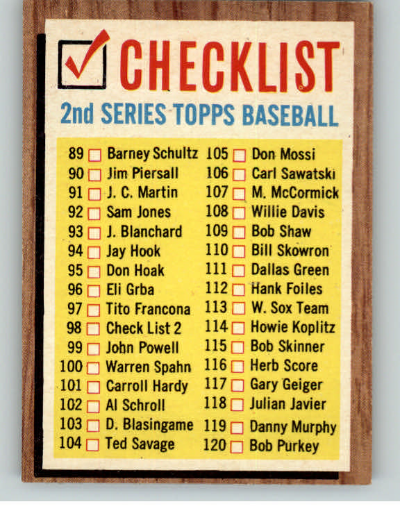 1962 Topps Baseball #098 Checklist 2 EX-MT Unmarked 389786