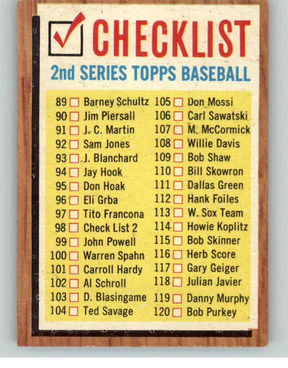 1962 Topps Baseball #098 Checklist 2 EX Unmarked 389968