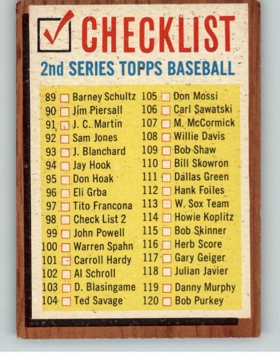 1962 Topps Baseball #098 Checklist 2 EX Unmarked 389973