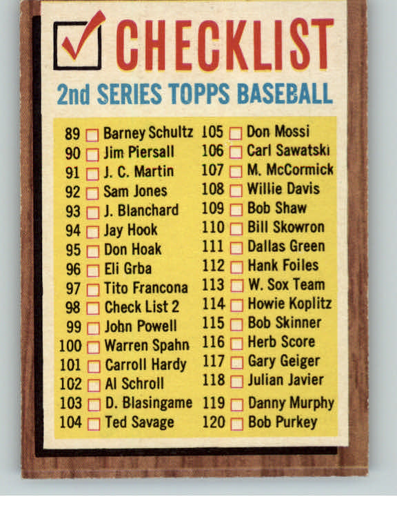 1962 Topps Baseball #098 Checklist 2 VG-EX Unmarked 398613